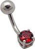 SOLID 14K WHITE GOLD with REAL GARNET precious stone. 14g banana, length 10mm with with 6mm ball