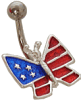 Butterfly American Flag charm navel ring in 14g surgical steel size 7/16